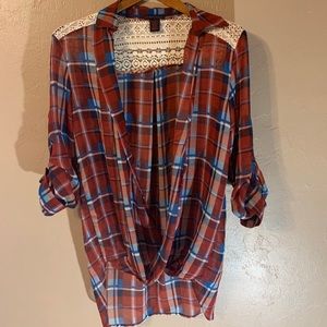 Open 3/4 length Plaid Shirt